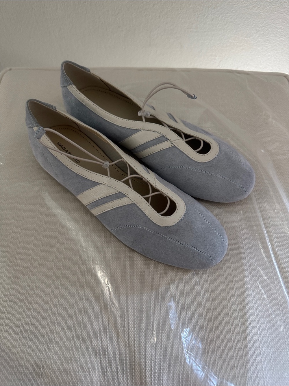 Vagabond Pale Blue and Cream Lace-Up Ballet Flats - Picture 13 of 14